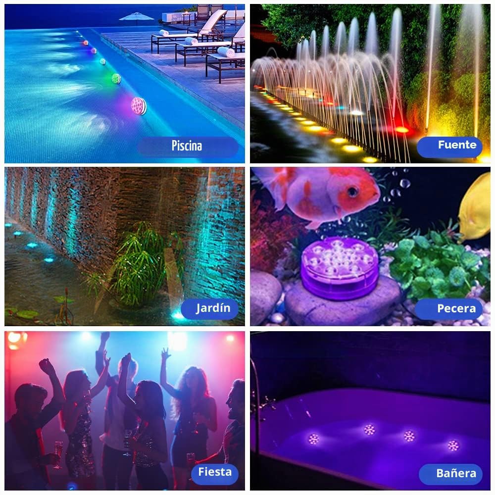 Luz subacuática, 4 unidades LED para piscina, luces magnéticas subacuáticas, IP68, resistente al agua, iluminación para estanque, bañera, fuente, acuario, decoración interior