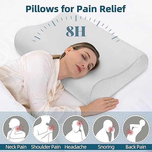Miniatura 5 de urnexttour Almohadas de espuma viscoelástica de contorno para dormir, almohada cervical tamaño estándar para aliviar el dolor de cuello, almohada de