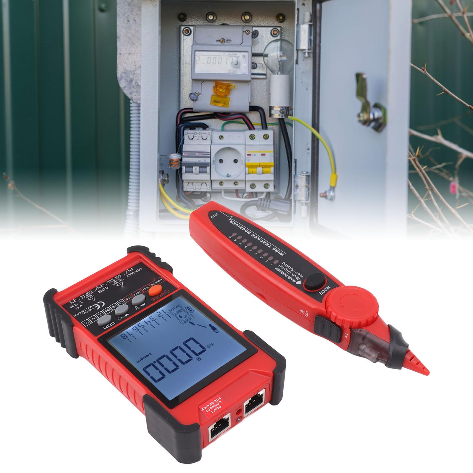 Multimètre Numérique Testeur de Câble Réseau 2 en 1 avec écran LCD pour une Détection Rapide des Défauts et un Dépannage Réseau (Rouge)