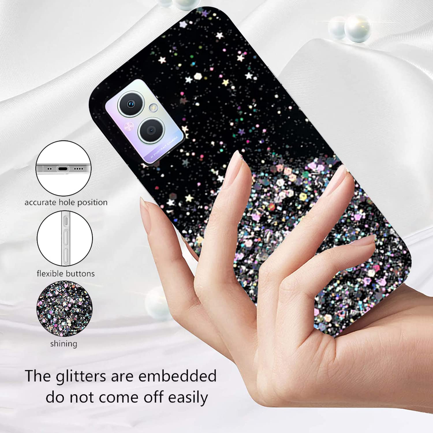 Custodia Per Oppo Reno 8 Lite 5G Glitter E Trasparente – Cover Morbida In Silicone Rosa Effetto Paillettes (Colore: Viola) - 3