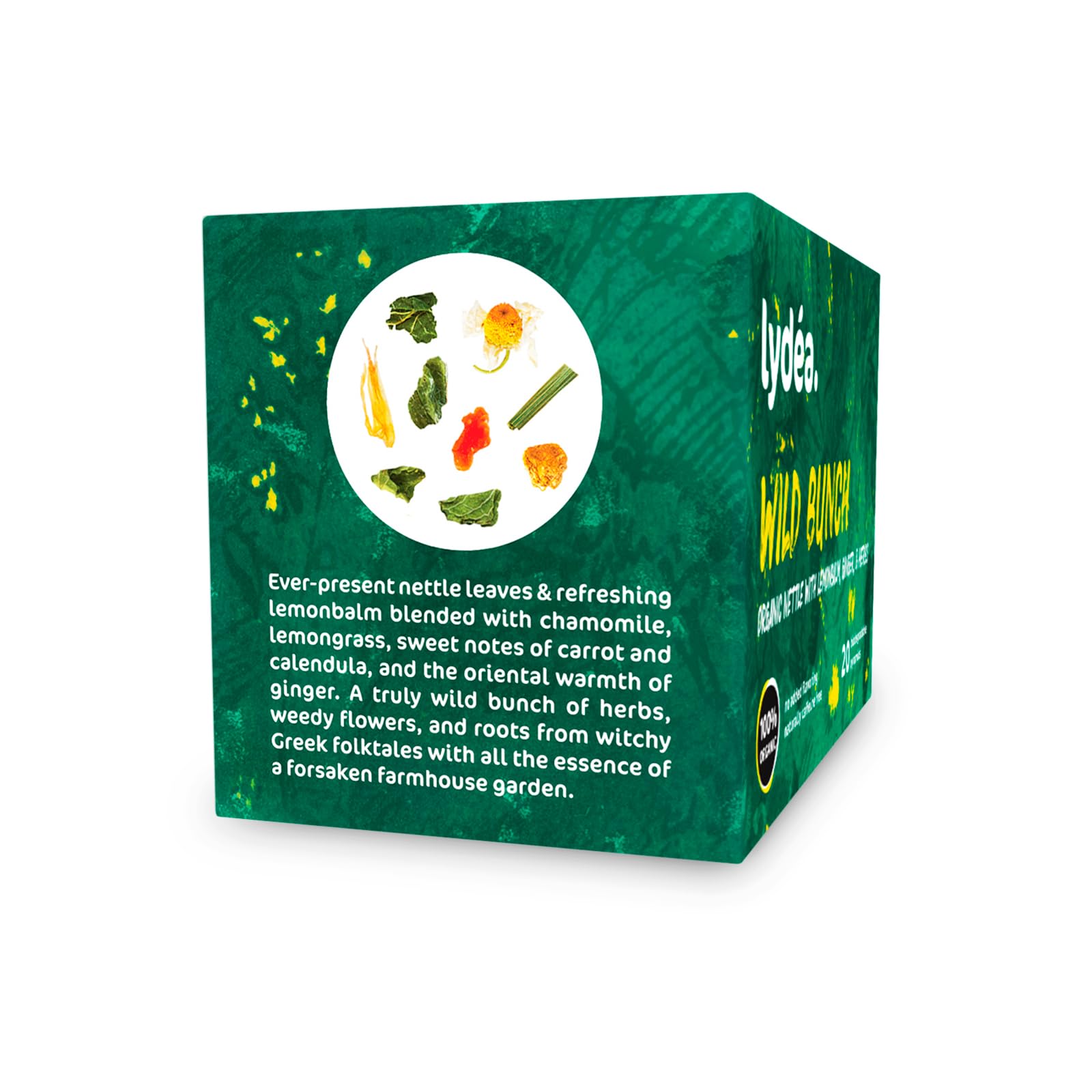 Lydea Ortie biologique – Délicieux mélange de tisanes avec gingembre, mélisse et plus – Naturellement sans caféine, 60 pyramides biodégradables, paquet de 3 [3 x 20 pyramides]