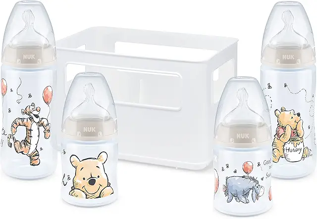 NUK First Choice+ Baby Bottles Starter Set | 0-6 Months | 4 Bottles with Anti-Colic | BPA Free