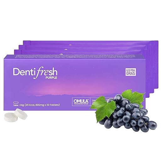 K-Nutra Dentifresh Xylitol Tabs Purple (24g, 30 Tablets) Holiday Gifts 4 Billion CFU, Sugar-Free Oral Probiotics for Teeth & Mouth, Bad Breath Gums, Safe for Bedtime, Mild Grape Flavor with OMULA