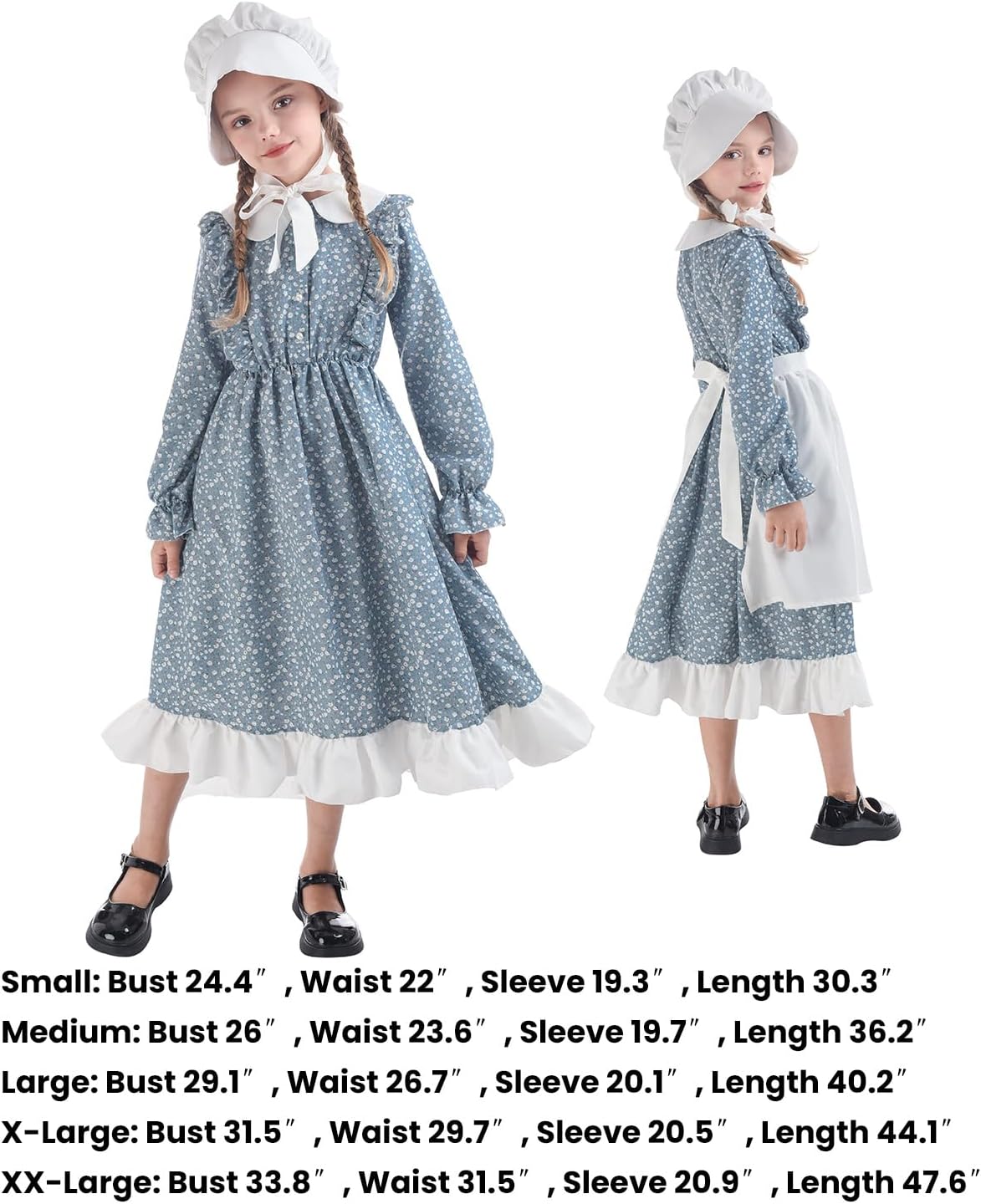 FCCAM Prairie Dresses for Girls Floral Colonial Pioneer Costume with Apron