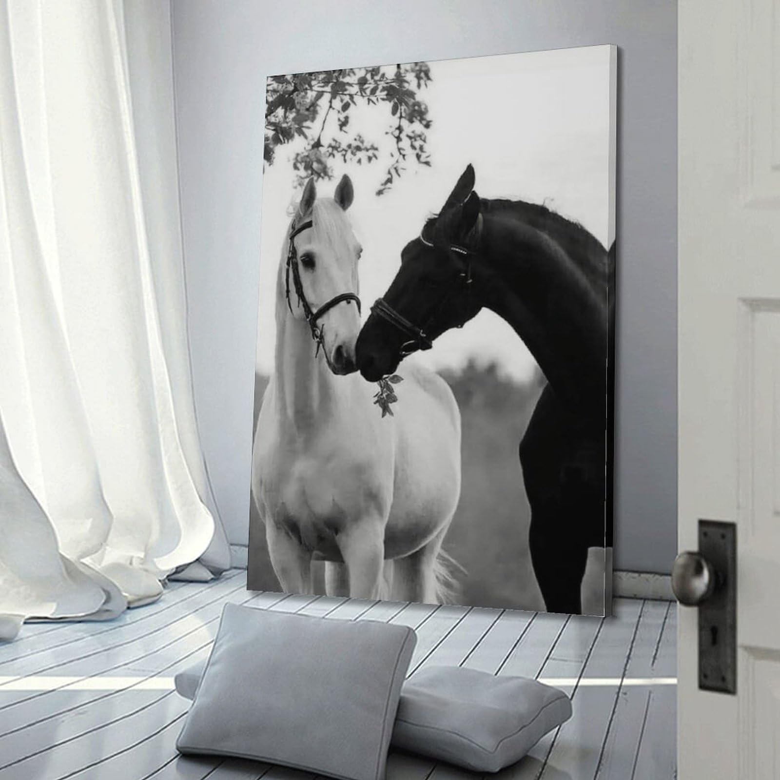jocrynsi Tierposter – schwarze und weiße Pferde-Poster, ästhetischer Leinwand-Kunstdruck, Heimdekoration für Schlafzimmer, Wohnzimmer, 40 x 60 cm, Rahmenstil