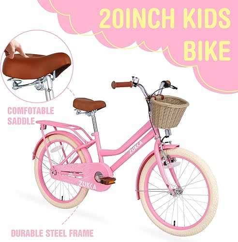 Miniatura 6 de Bicicleta para niñas de 20 pulgadas para niños, bicicletas para niños de una sola velocidad con canasta, bicicleta de crucero de playa para niñas,