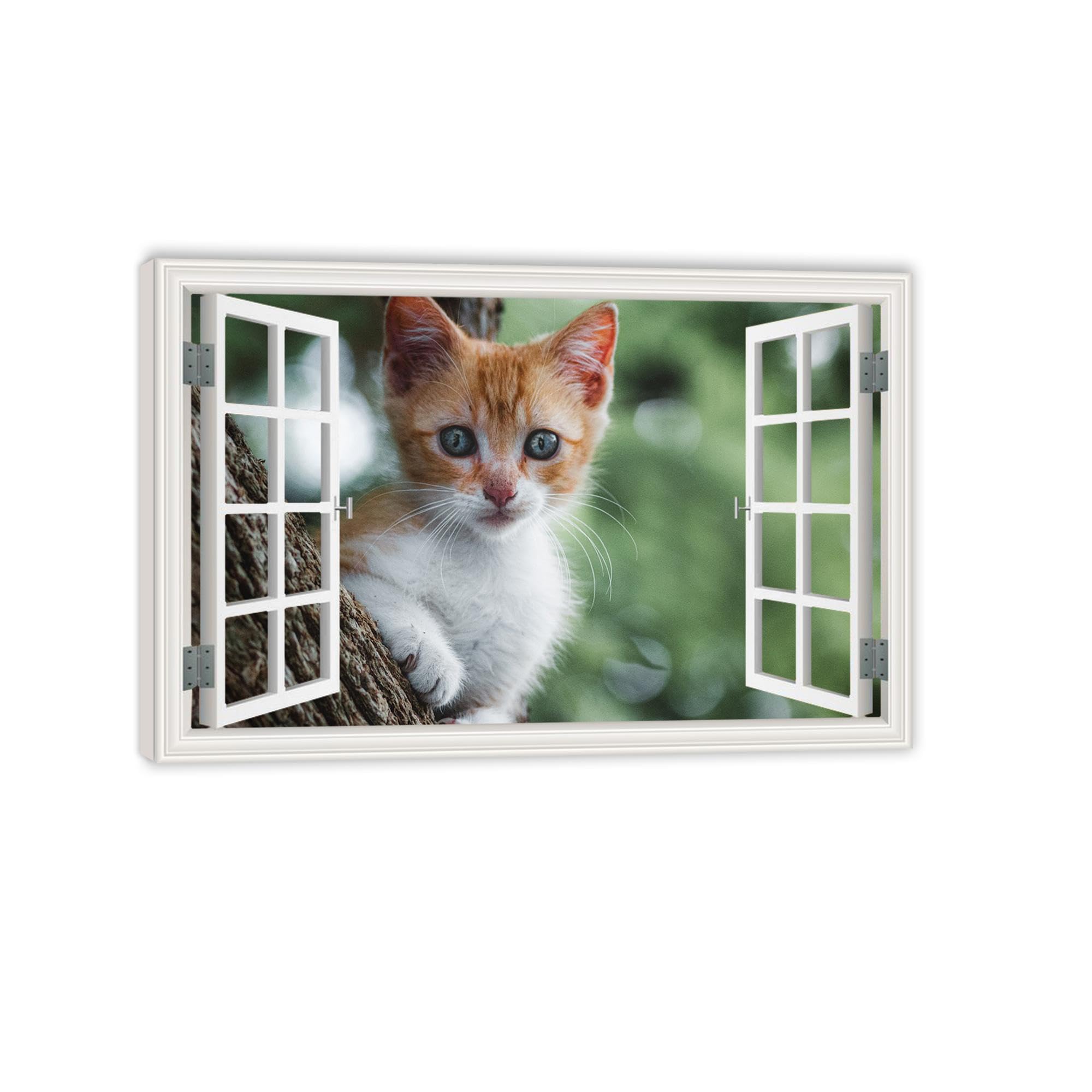 Open Window Animal Poster MOBYAT 3D Fake Window Animal,Cat Animal