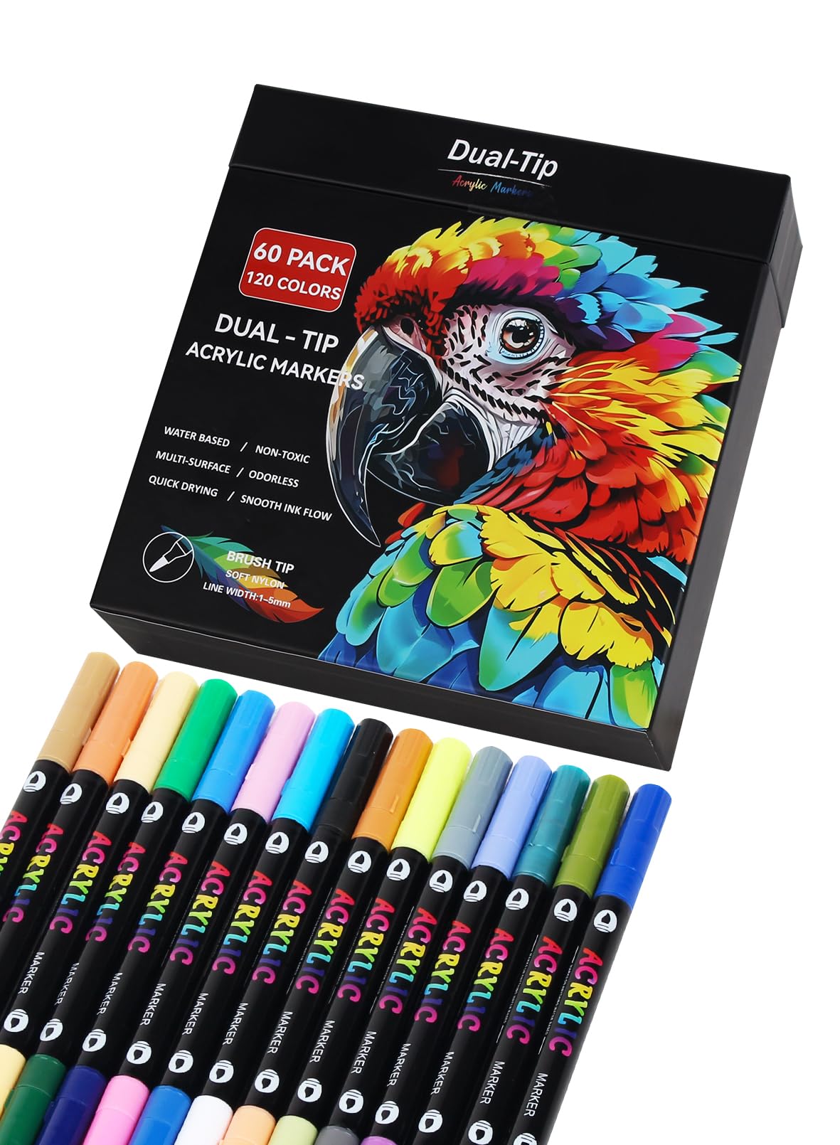 AEDAGA 60 Doppelspitze Acrylstifte, 120 Farben Pinselspitze Acrylic Marker