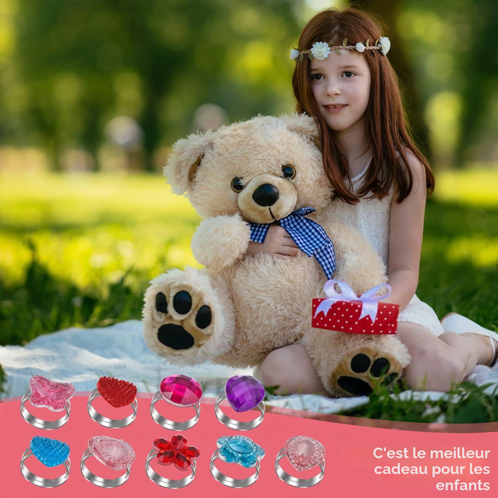 Abeillo 9 Pièces Bagues Réglables pour Enfants - Bijoux Fille - Résine Matériau