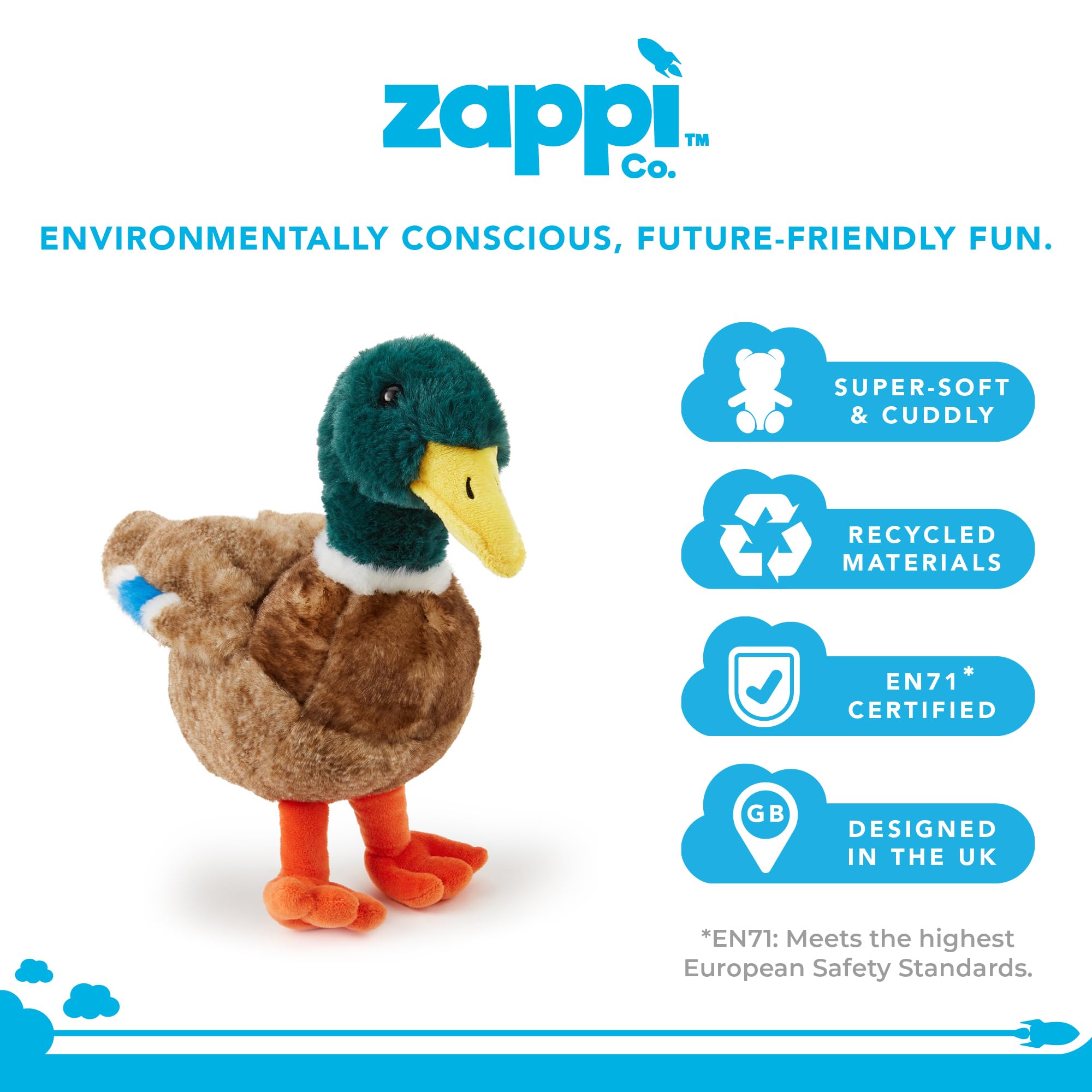 Zappi Co Mallard Duck Plush Toy (30cm), Bright, Cuddly Duck, Eco-Friendly, Ideal for Children's Imaginary Pond Play - Image 3