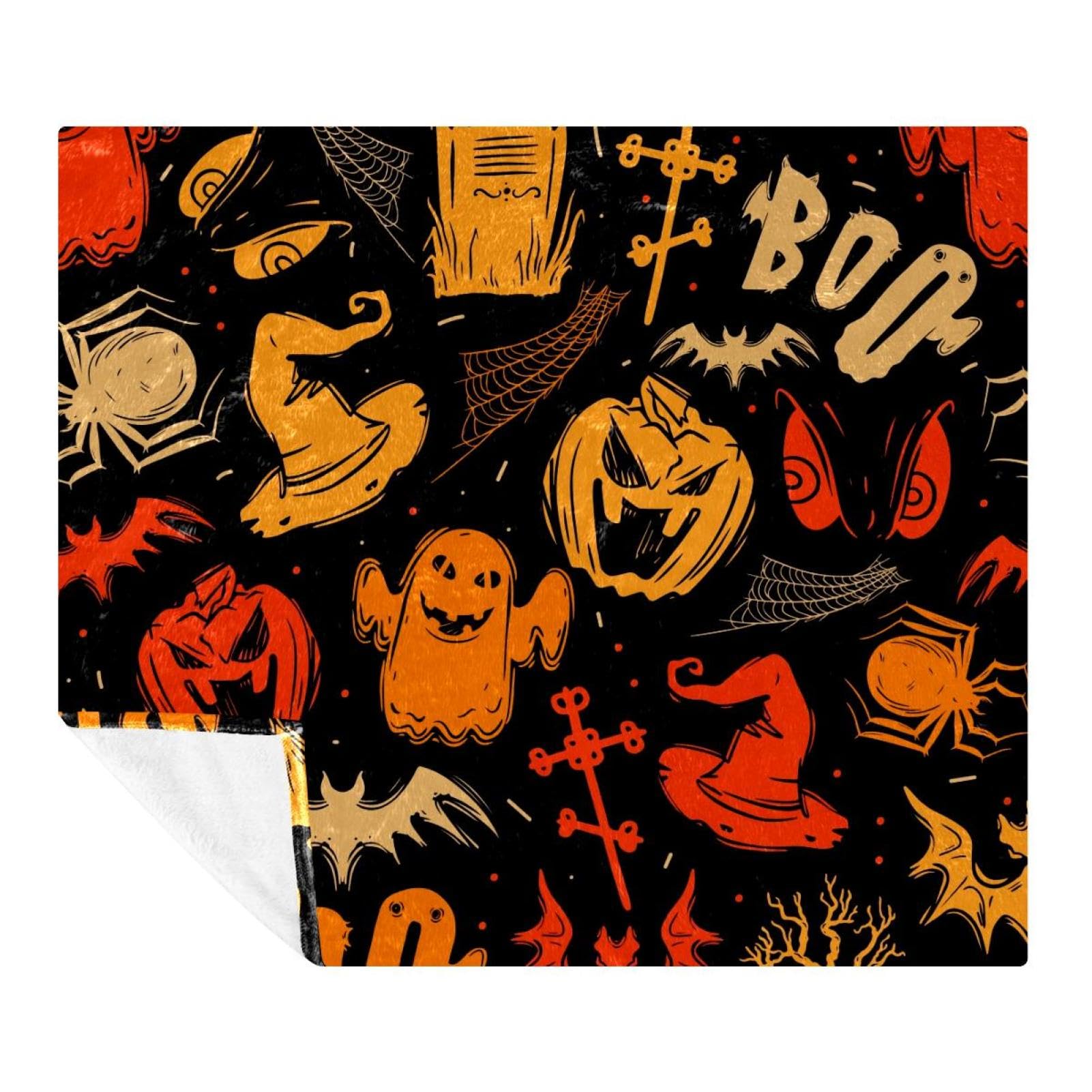 Couverture polaire Halloween 150x130cm en microfibre légère motif citrouille