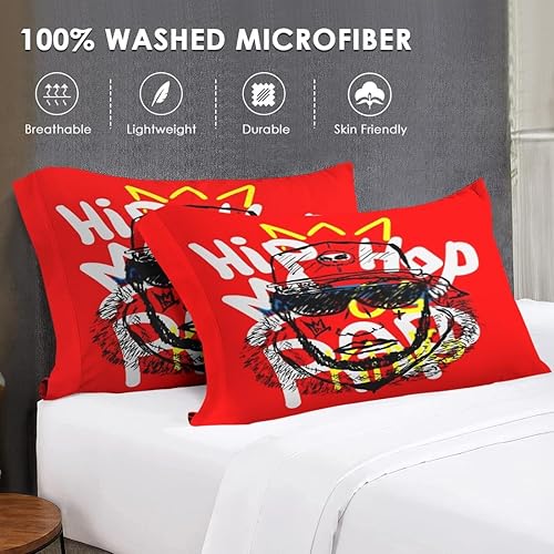 Miniatura 7 de Juego de edredón tamaño Queen, juego de ropa de cama suave de béisbol con música King para niños y adultos, juego de edredón de rap con corona de