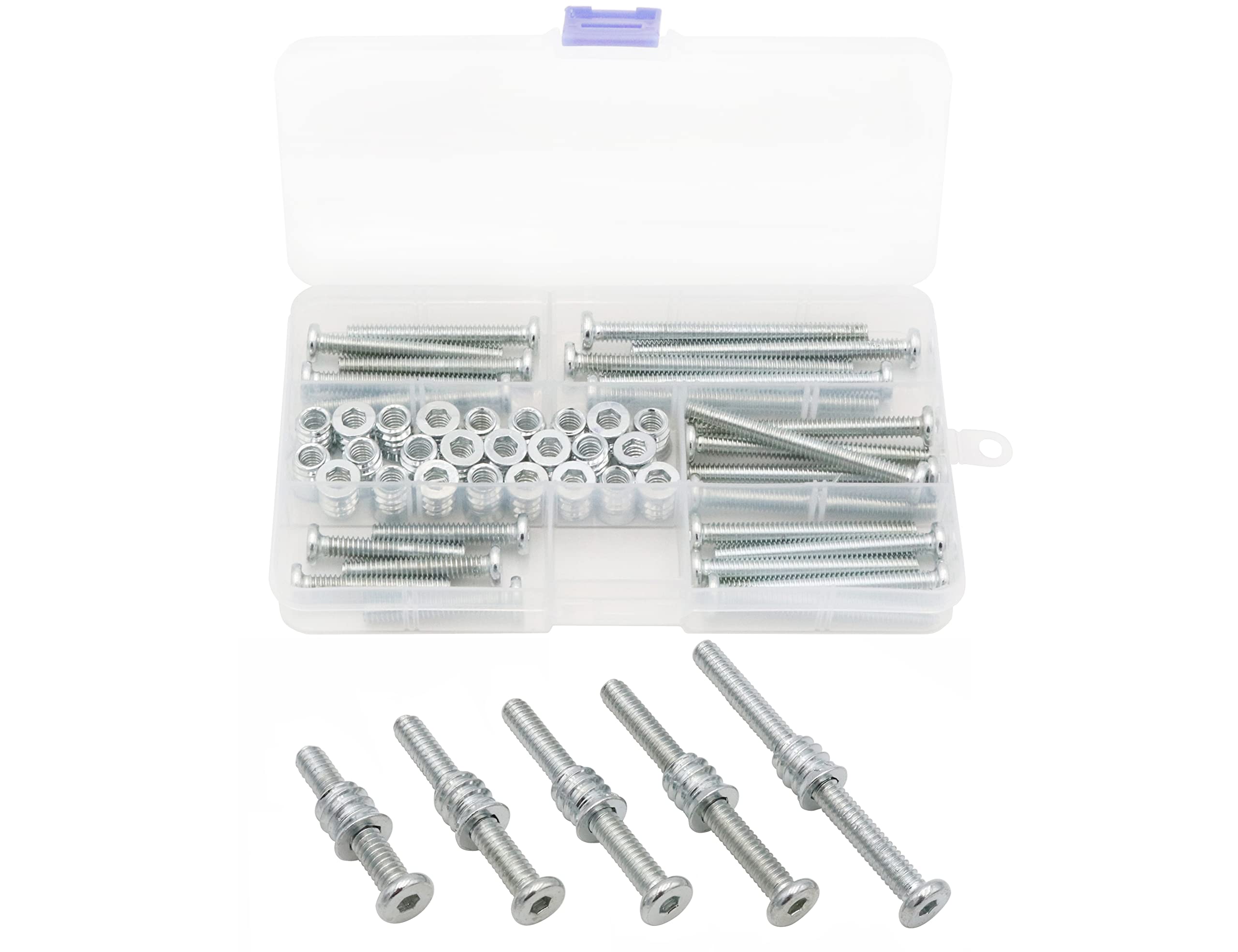 LBY 25-Piece 1/4 Inch Threaded Insert & Bolt Kit - Zinc Plated Carbon Steel For Furniture - View #3