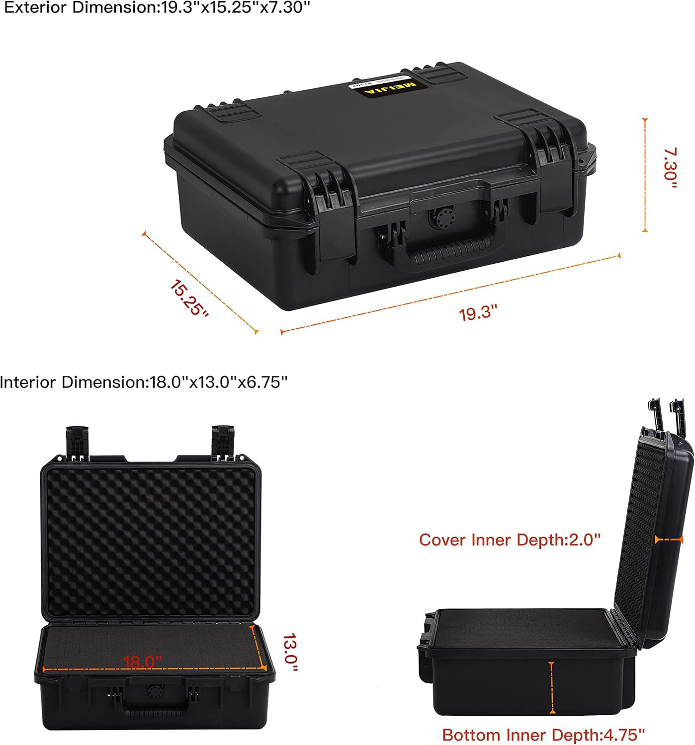 MEIJIA Premium Waterproof Hard Compact Camera Case with customizable fit foam,Full Protection with Light&Convenient Design,19.3"x15.25"x7.3".,Elegant Black - Image 4