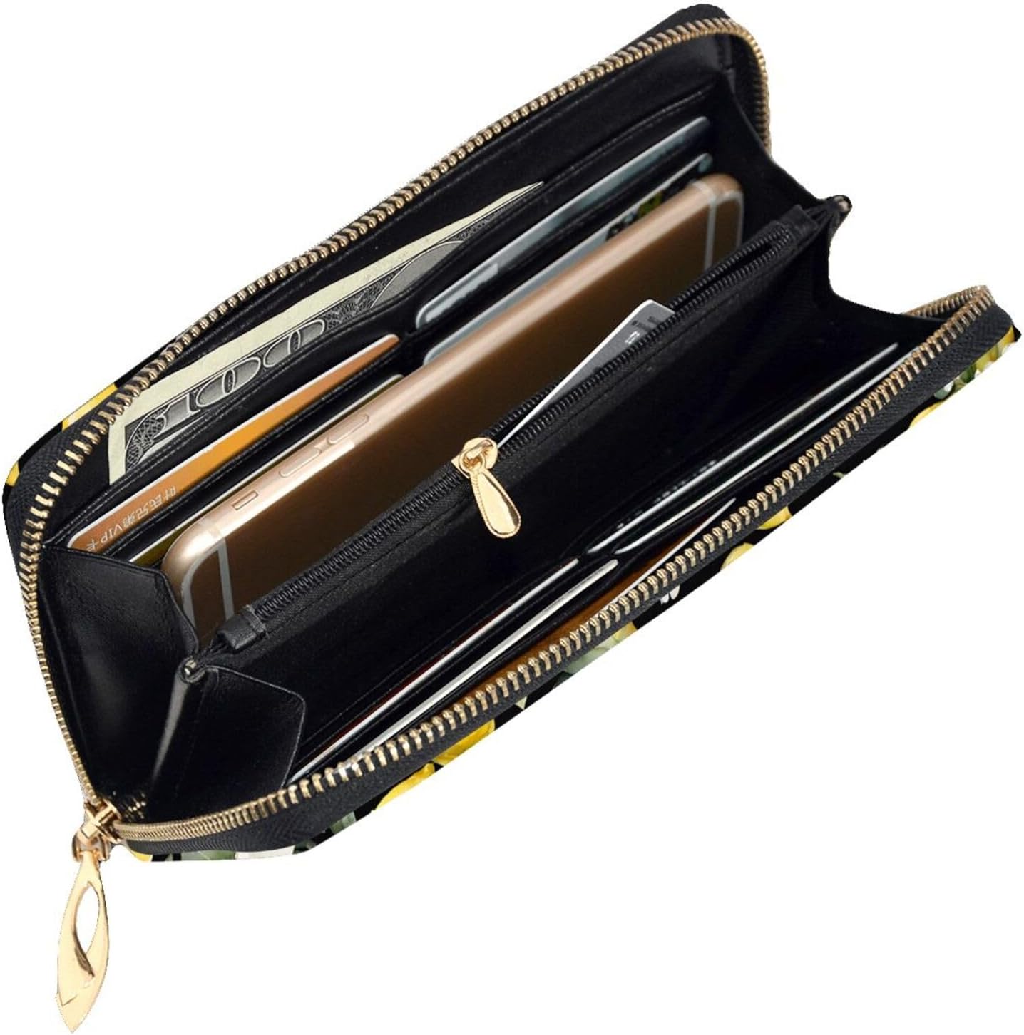 Leather Long Handheld Lemon And Flower Wallet, Classic Men'S And Women'S Card Bag, Casual Id Bag.