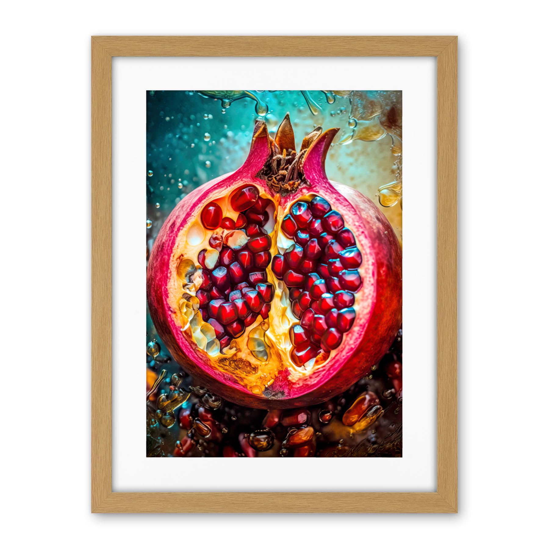 Artery8 Sliced Pomegranate Fruit Photorealistic Painting Artwork Framed Wall Art Print 18X24 Inch