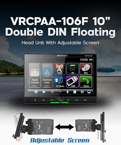 Miniatura 5 de Soundstream Estéreo flotante de 10.6 pulgadas con pantalla táctil doble DIN, VRCPAA-106F Apple CarPlay y Android Auto Head Unit, Bluetooth, receptor