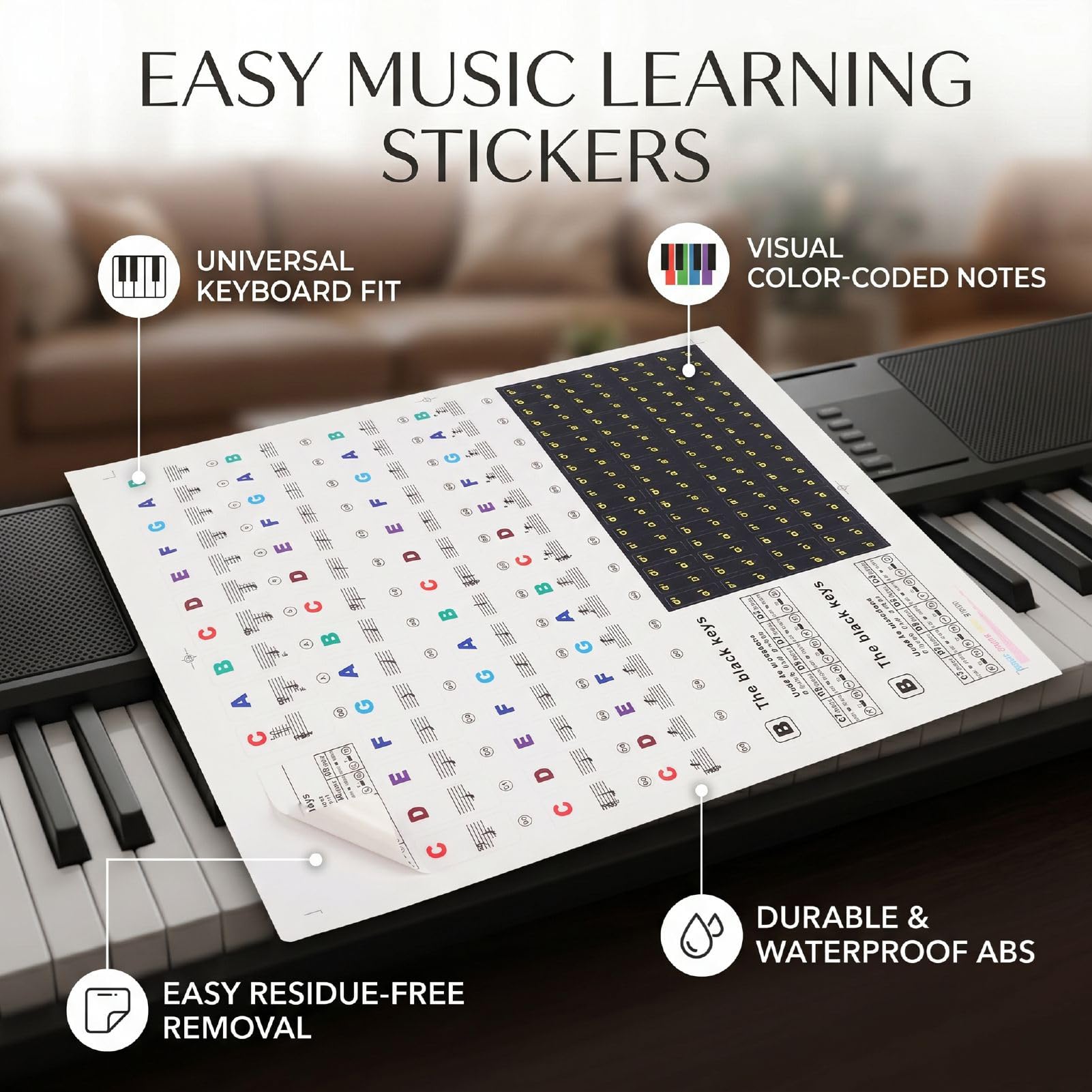 Adesivi per Tastiera Pianoforte, Adatti Universali per 37-88 Tasti