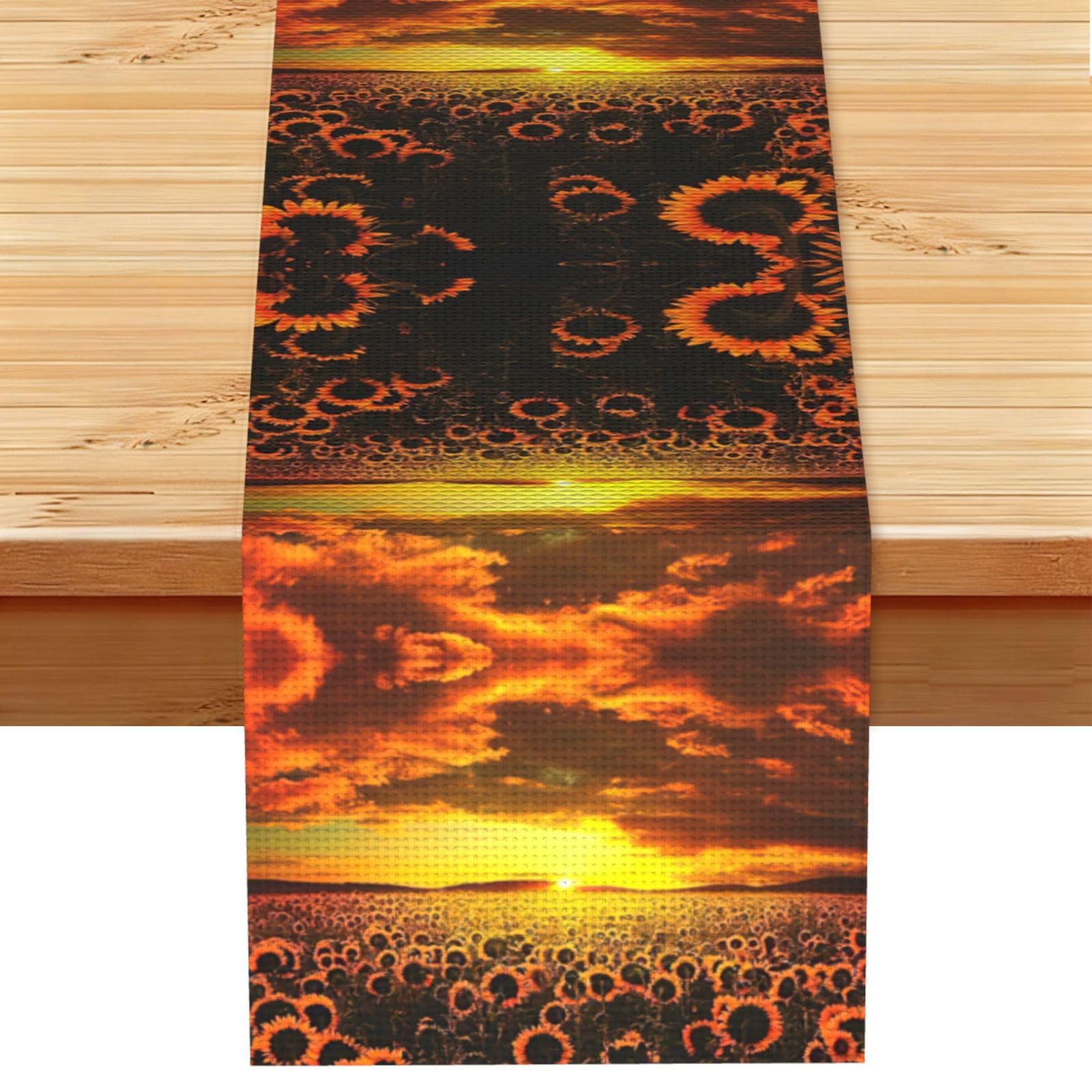 Sunflower Field Sunset Sea of Flowers Stylish Printed Table Cloth, Decorative Table Runner 13x72in for Home, Party and Banquet Home Decor
