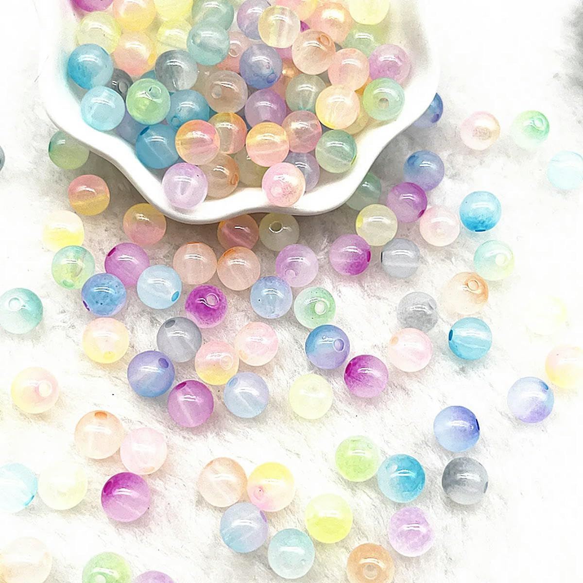 HUIOYG 50pcs 8mm Double Acrylic Beads Loose Spacer Beads for Jewelry Making