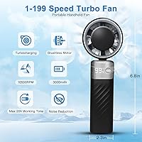 Vista 2 de Mini ventiladores de mano, ventilador portátil de 1 a 199 velocidades, ventiladores turbo de velocidad máxima de 20 horas de funcionamiento