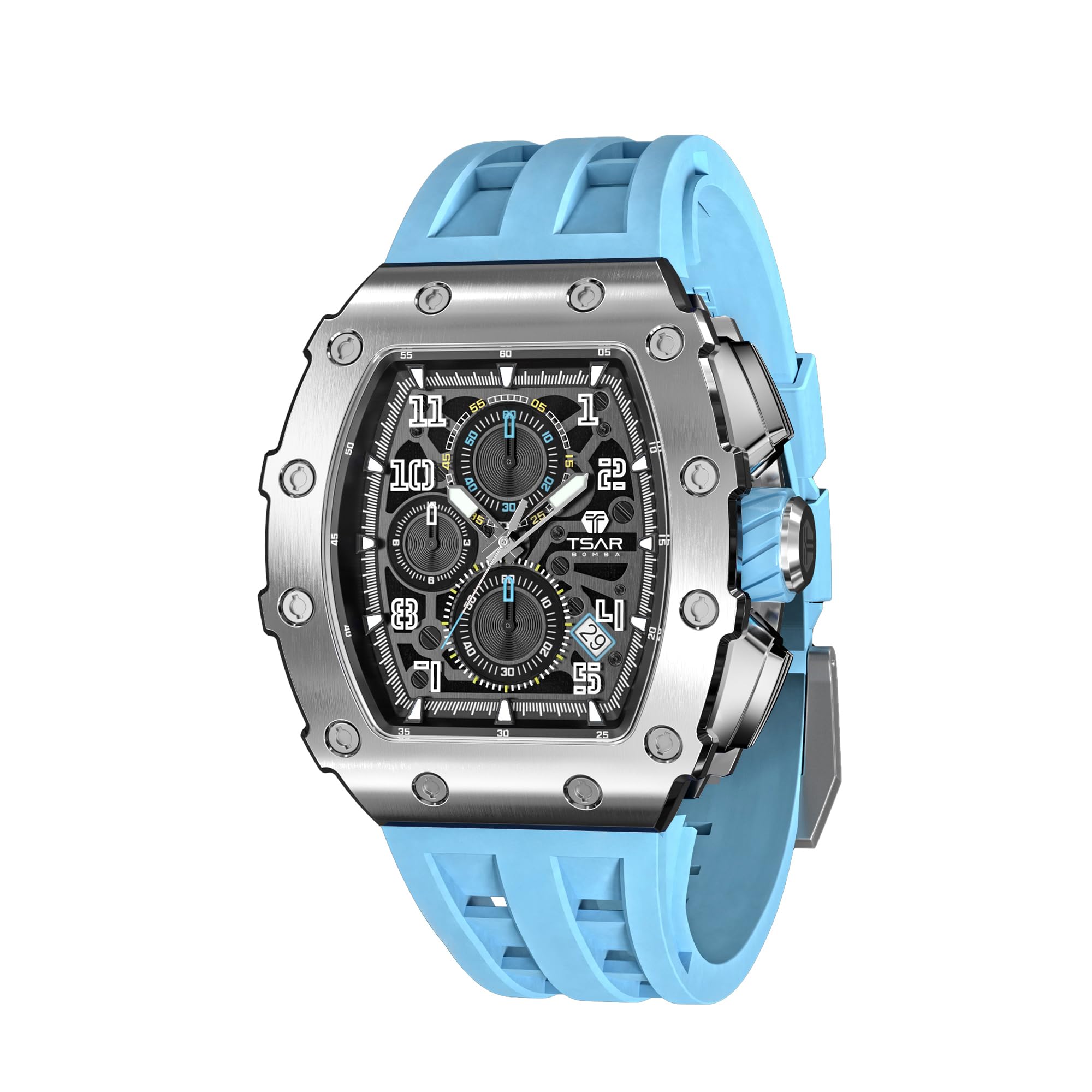 TSAR BOMBA Mens Luxury Watches Tonneau Wrist Watches Sapphire Crystal Japanese Quartz Movement Chronograph Rubber Strap 50M Water Resistant Classic Design Luminous Diver Best Gift fot Men (B0D2KX3NF1) Amazon Price History, Amazon Price Tracker