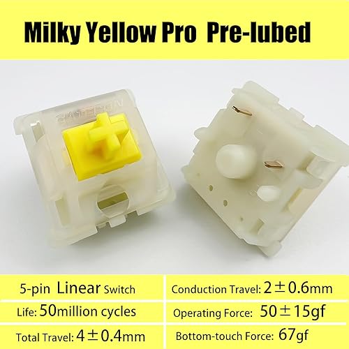 Miniatura 3 de Gateron KS-3X1 Pro V2 - Interruptores lineales de 5 pines compatibles con todos los interruptores de teclado mecánico MX (36 unidades, amarillo