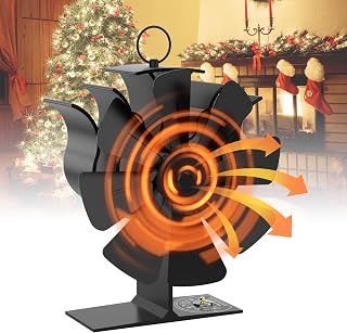 Wood Stove Fan 8 Blades Heat Powered Stove Fan Silent Motors Heat Powered Wood Stove Fan Non Electric Fireplace Fan with Thermometer for Wood Burning Stove/Gas/Pellet/Log
