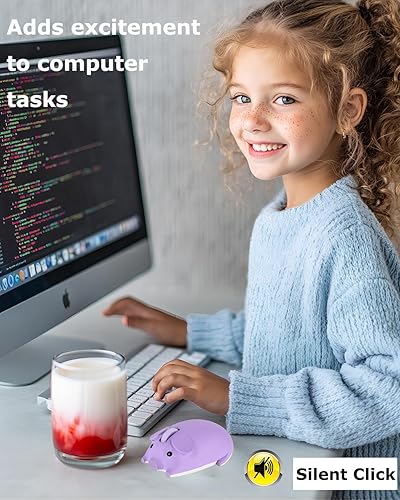 Miniatura 3 de Ratón inalámbrico lindo cerdo Bluetooth y USB doble modo, silencioso portátil compacto púrpura divertido ratones para