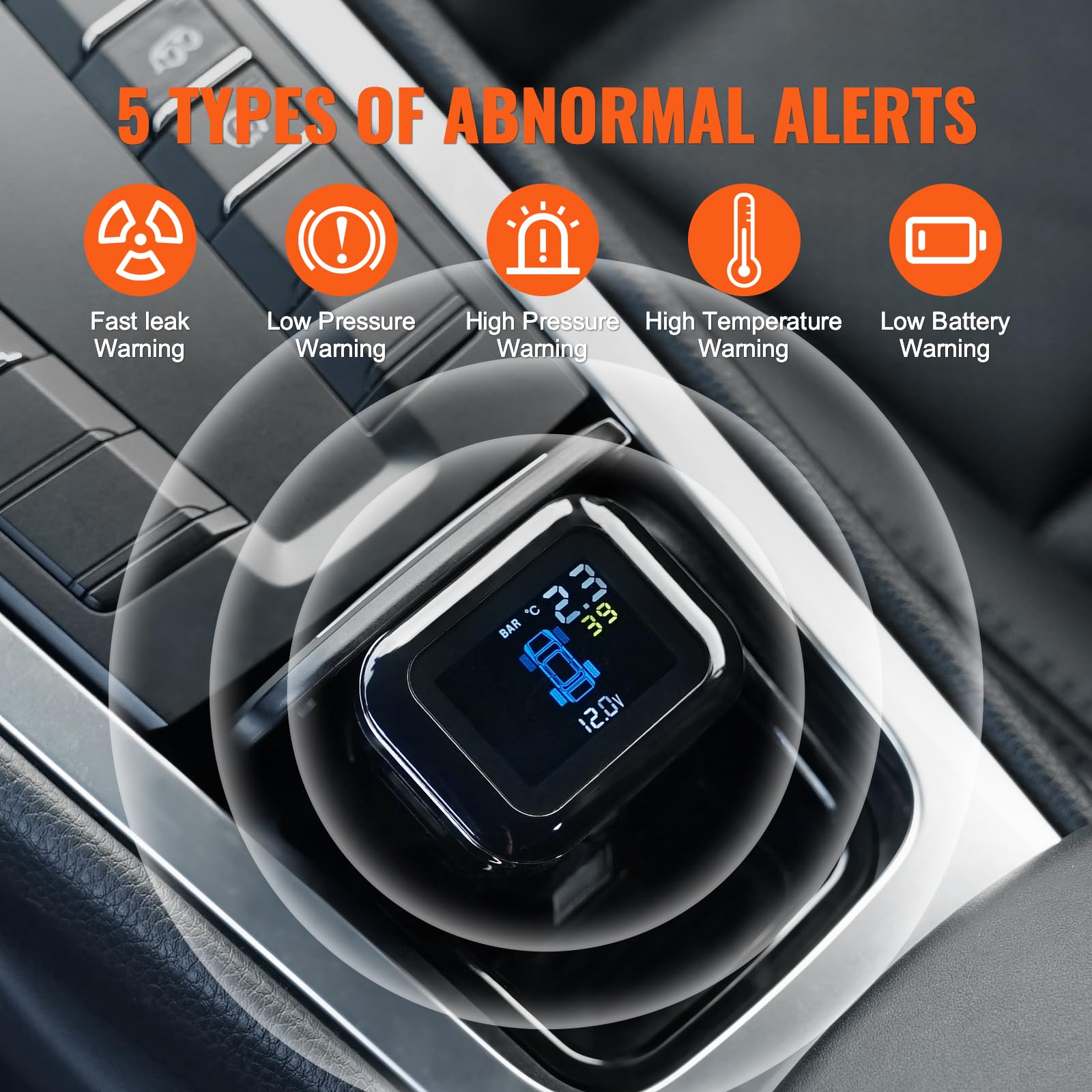 VEVOR Sistema di Monitoraggio Pressione Pneumatici per Camper, TPMS per Rimorchio 7,3-87 psi, Sistema di Allarme per Auto Universale Set di Sensori TPMS Impermeabili Visualizzazione in Tempo Reale