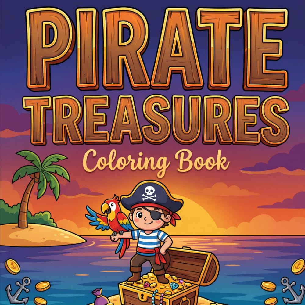 Pirates Treasure Coloring Book for Kids with Ships, Maps, and Hidden Gold: Exciting Pirate Adventures and Treasure Hunt Coloring Pages for Kids Ages 4-8