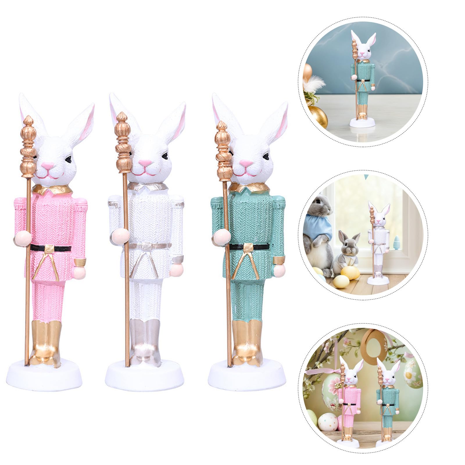 Toyvian 3 Pezzi Figura Coniglietto Pasquale in Resina 18cm Decorazione da Tavolo Versatile per Centrotavola Ufficio e Feste Primaverili