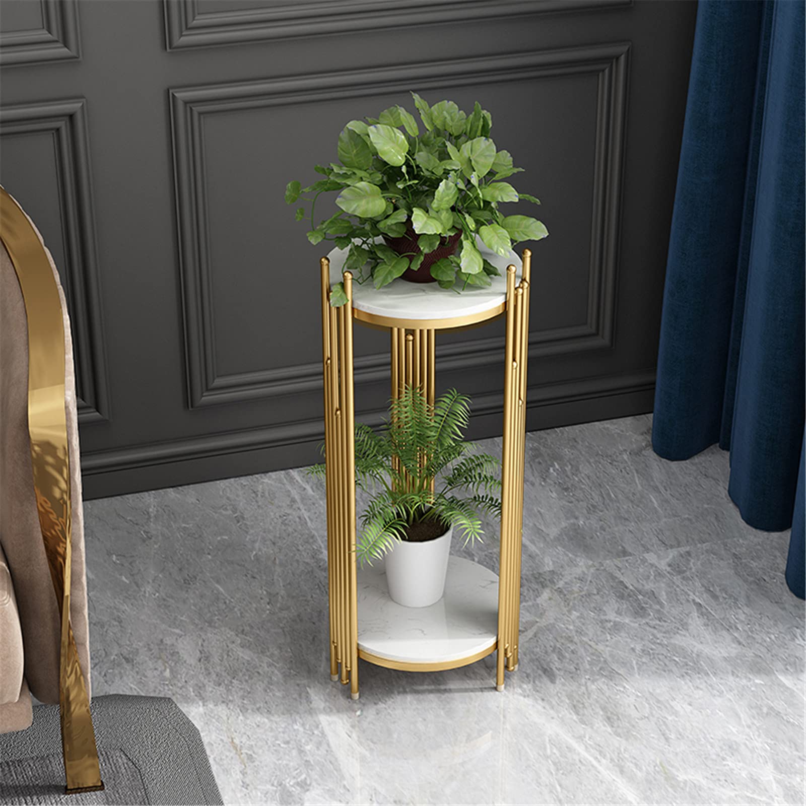 Table de Rangement pour téléphone, Aspect marbre élégant, Support pour Plantes Haut et Fin, Table d'appoint Ronde pour Salon, décoration de terrasse et Table de Chevet d'angle