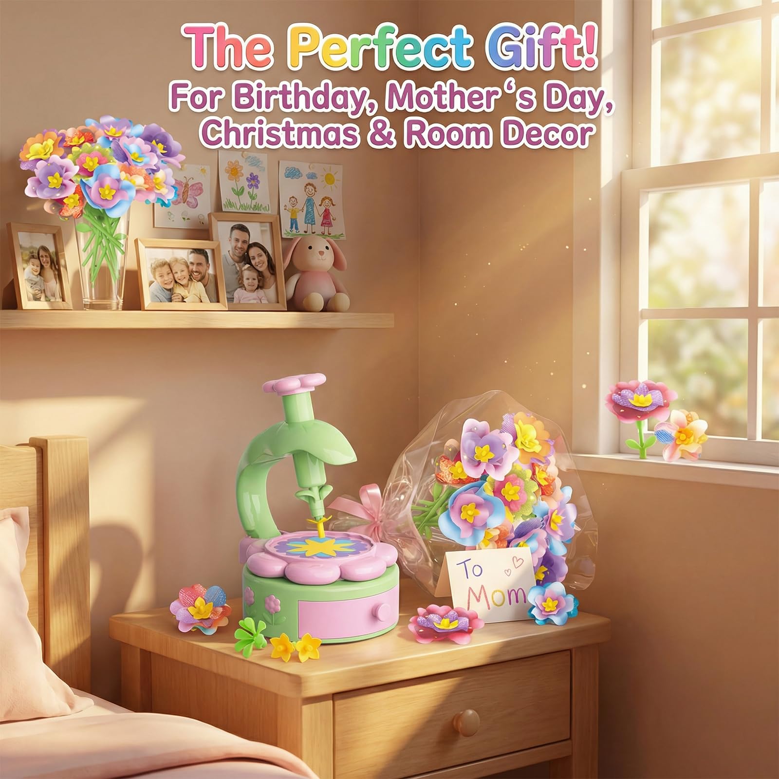 MinXin Juego de Manualidades para Niños 4 5 6 7 8 9 10 Años, Manualidades Niña, Ramo de Flores de Juguete, Juego Creativo con Máquina de Flores, Regalo Niña 5 años, Regalos de Cumpleaños