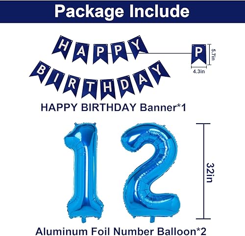 Miniatura 16 de Decoraciones de fiesta de cumpleaños azul número 16 para niños y niñas, suministros de globos de feliz cumpleaños 16 con pancarta de feliz