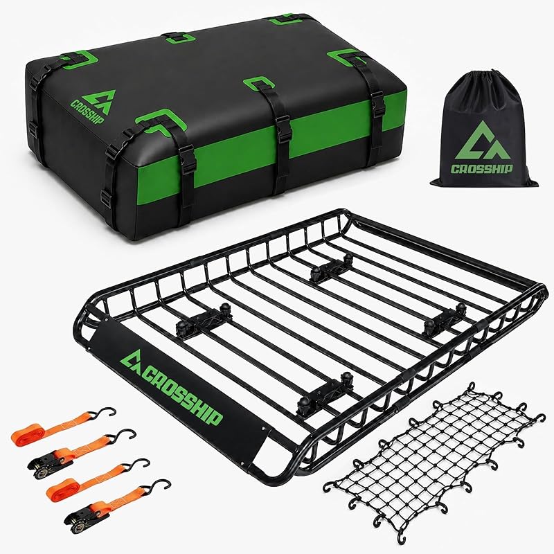 49"x36" Roof Rack Basket with Waterproof Luggage Bag | Heavy Duty Rooftop Cargo Carrier with Tie Down Straps & Cargo Net, Car Roof Basket for SUV Truck Camping - 200 Lbs Capacity