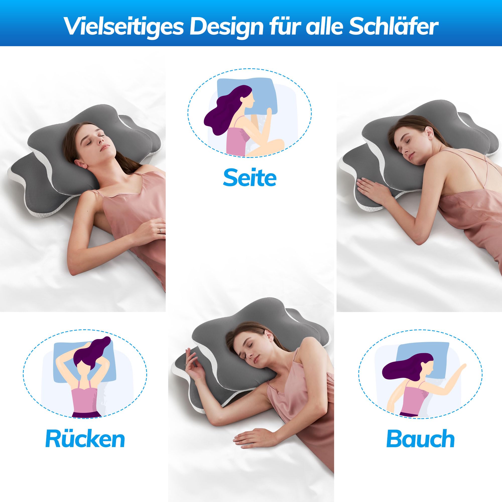 Sinand Cuscino Cervicale per Dormire, Cuscino Ergonomico in Memory Foam per Dolori al Collo e Spalle, Cuscino Ortopedico per Chi Dorme sul Fianco, Sulla Schiena e Sullo Stomaco con Fodera Rimovibile