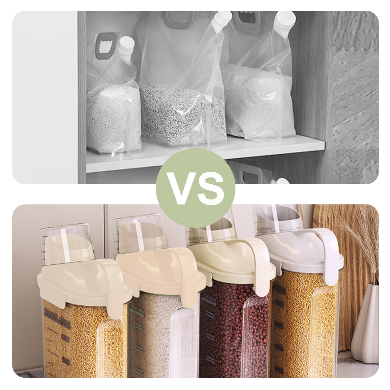 LANGMINGDE 2 recipientes de almacenamiento de cereales de 2.8 l/95 onzas, recipientes de plástico transparente para almacenamiento de alimentos secos con tapas y taza medidora, recipientes de