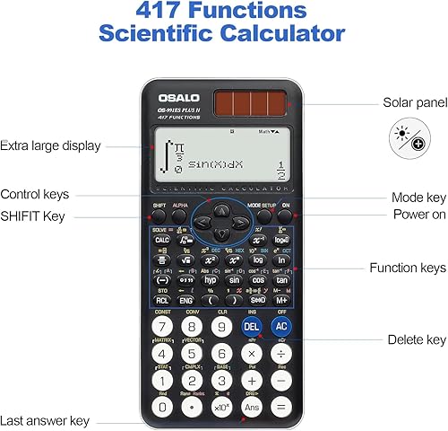 Miniatura 6 de OSALO Scientific Calculator 417 Function 2 Line 10+2 Digits Written Display Solar and Battery Calculators for School College Students Secondary
