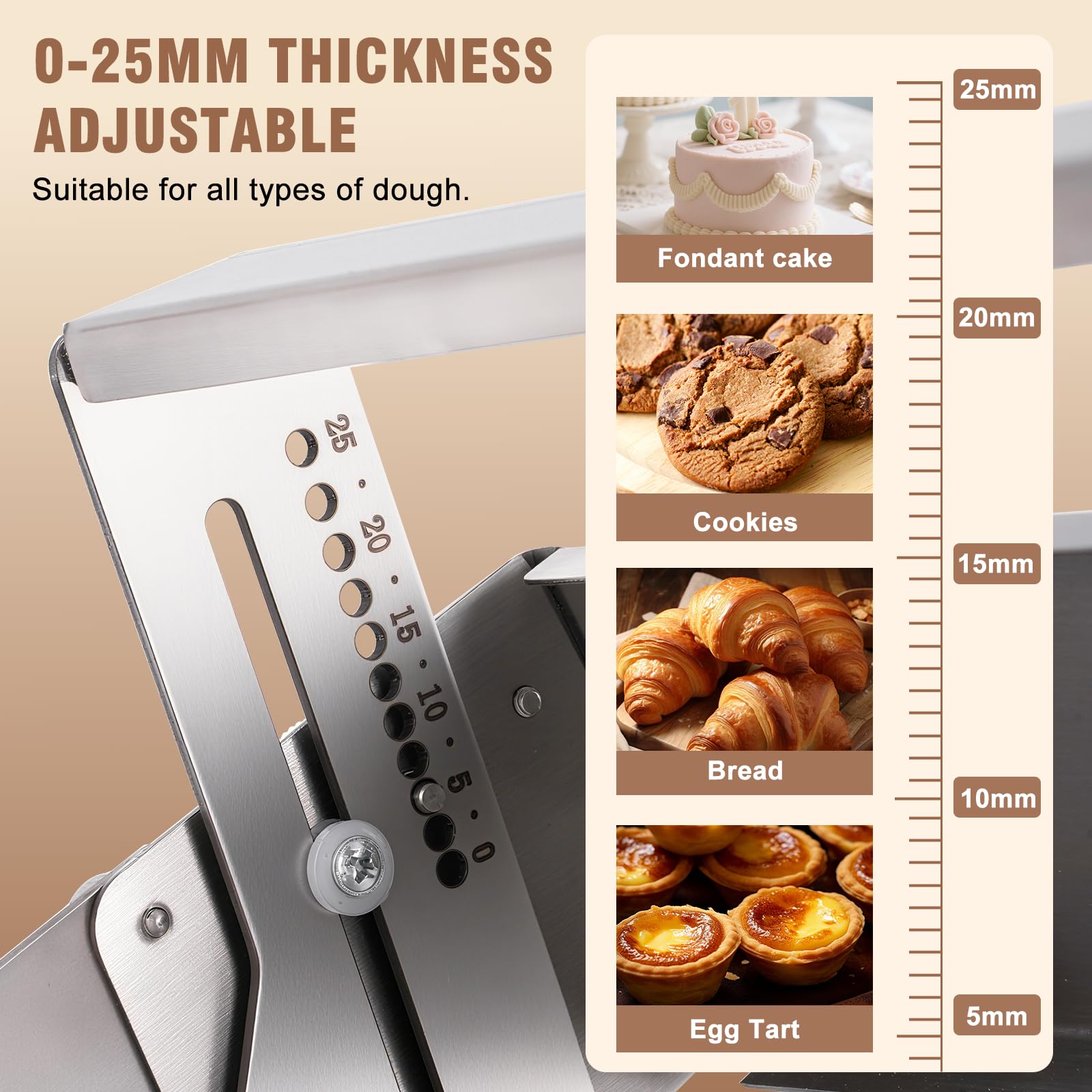 Sfogliatrice pieghevole da 30,5 cm, in acciaio inox, manuale, per pasta fudge, crosta, pizza, con una lastra e spessore regolabile da 2,5 a 25 mm
