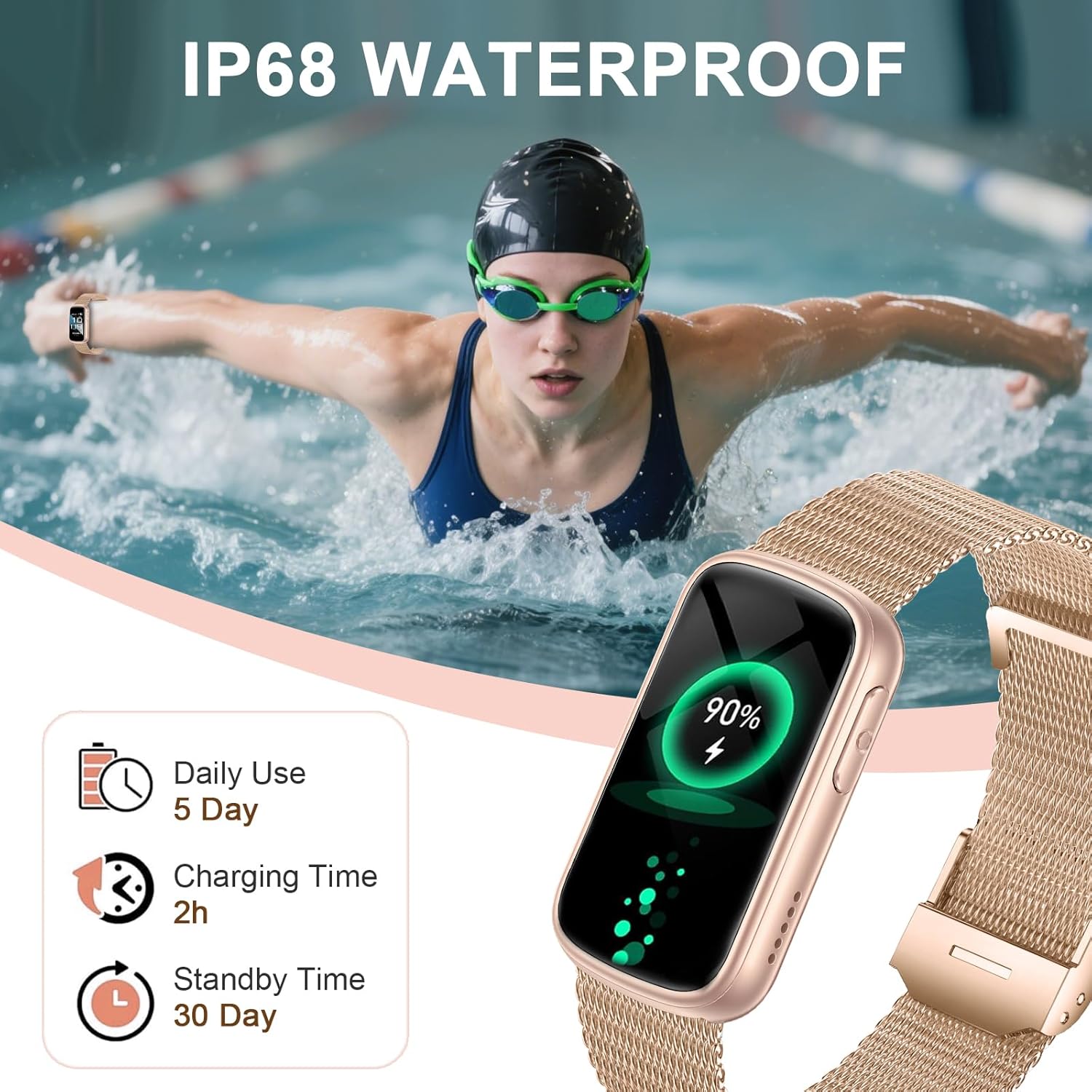 Fitonme Smartwatch charging with IP68 waterproof rating