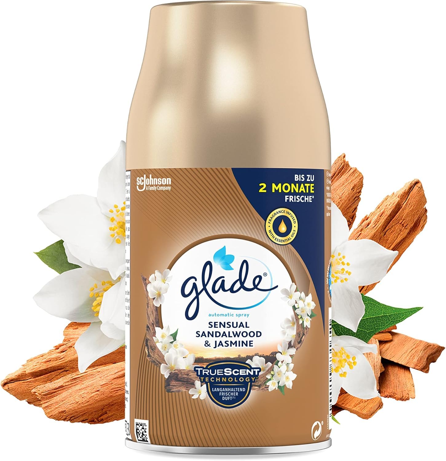 Glade Raumduft Set Sandalwood & Jasmine – Automatic Spray + 2 Nachfüller, Duftstecker Starter Set + 2x 20 ml Nachfüller, 2 Duftkerzen je 112 g & Duftstäbchen Diffuser