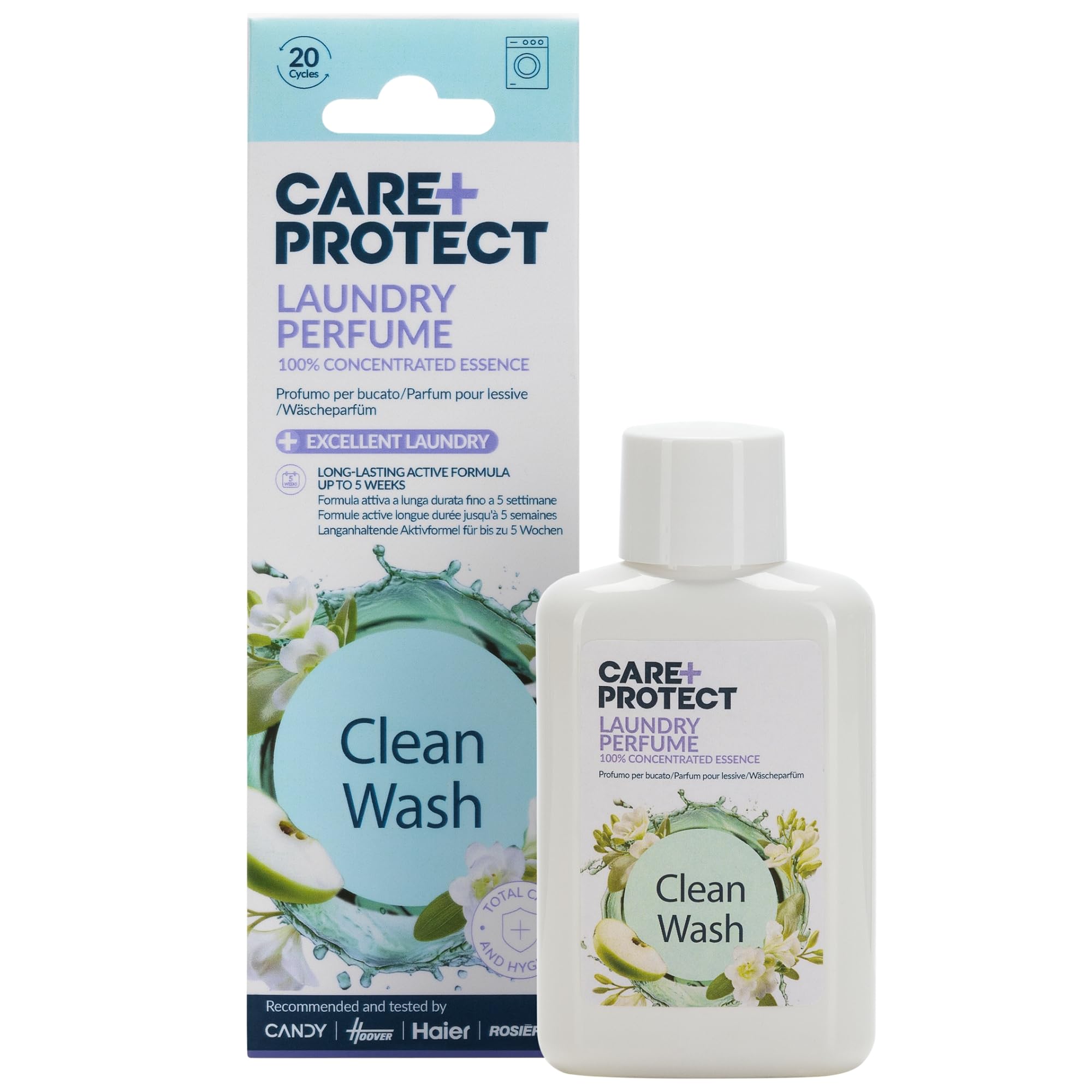 CARE + PROTECT Clean Wash Laundry Perfume In-Wash Scent Booster, Total Care And Hygiene, Long Lasting Active Formula, 100ml for up to 20 washes