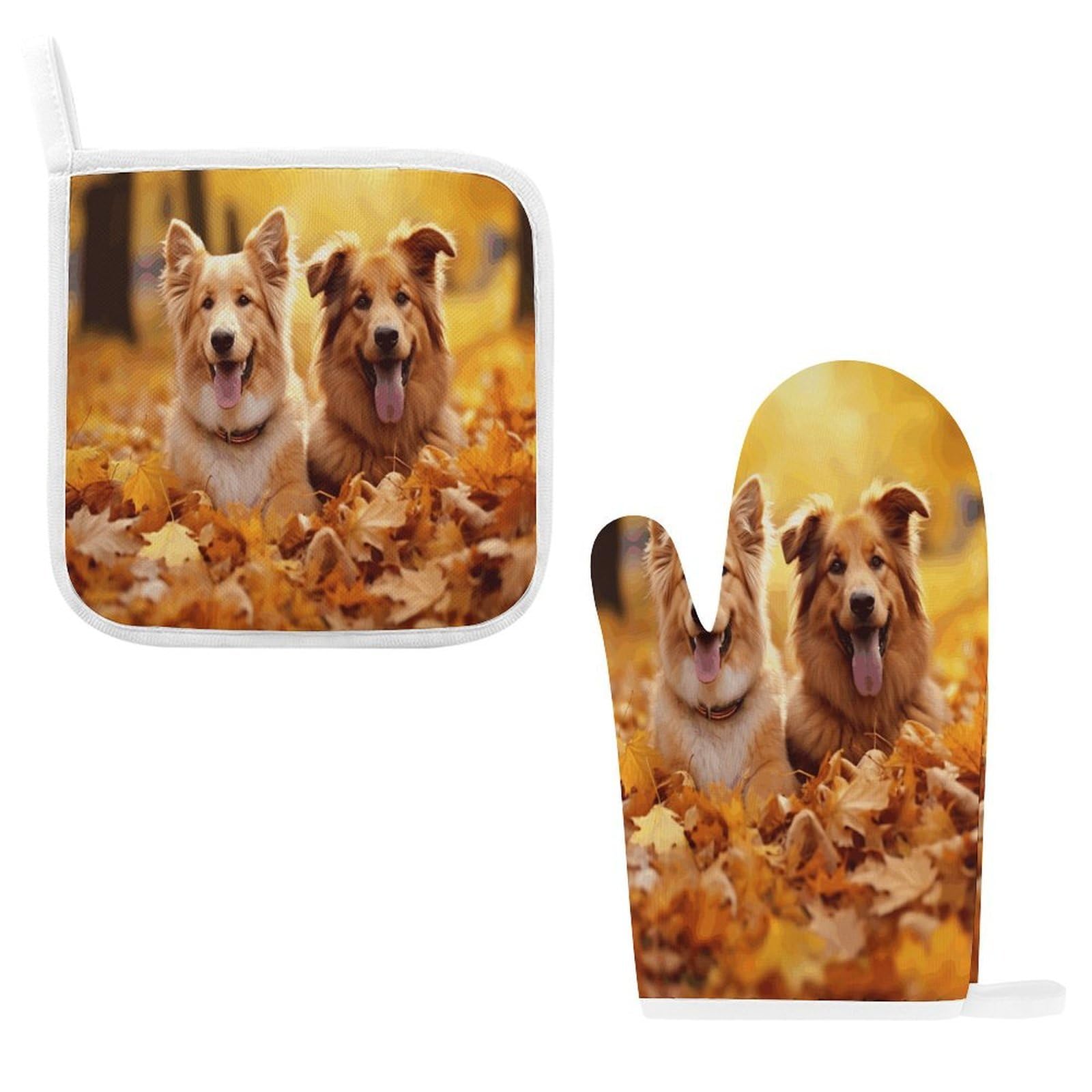 Fodpand Style Fall Background With Dogs Oven Mitts And Pot Holders Sets