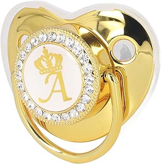 Golden Letter Pacifier, Rhinestone Exquisite Silicone Baby Pacifier Safe with Chain Clip for Home Travel for Daily Life A