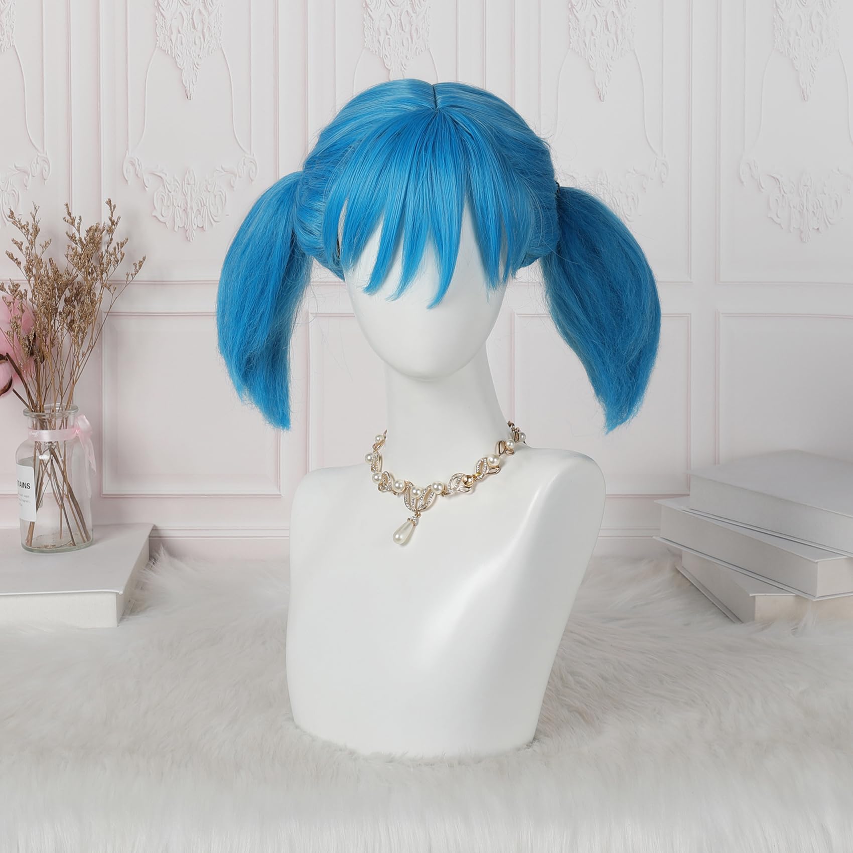 MUPUL Blue Wig with Bangs Double Ponytail Wig Anime Cosplay Halloween Costume Wigs For Women
