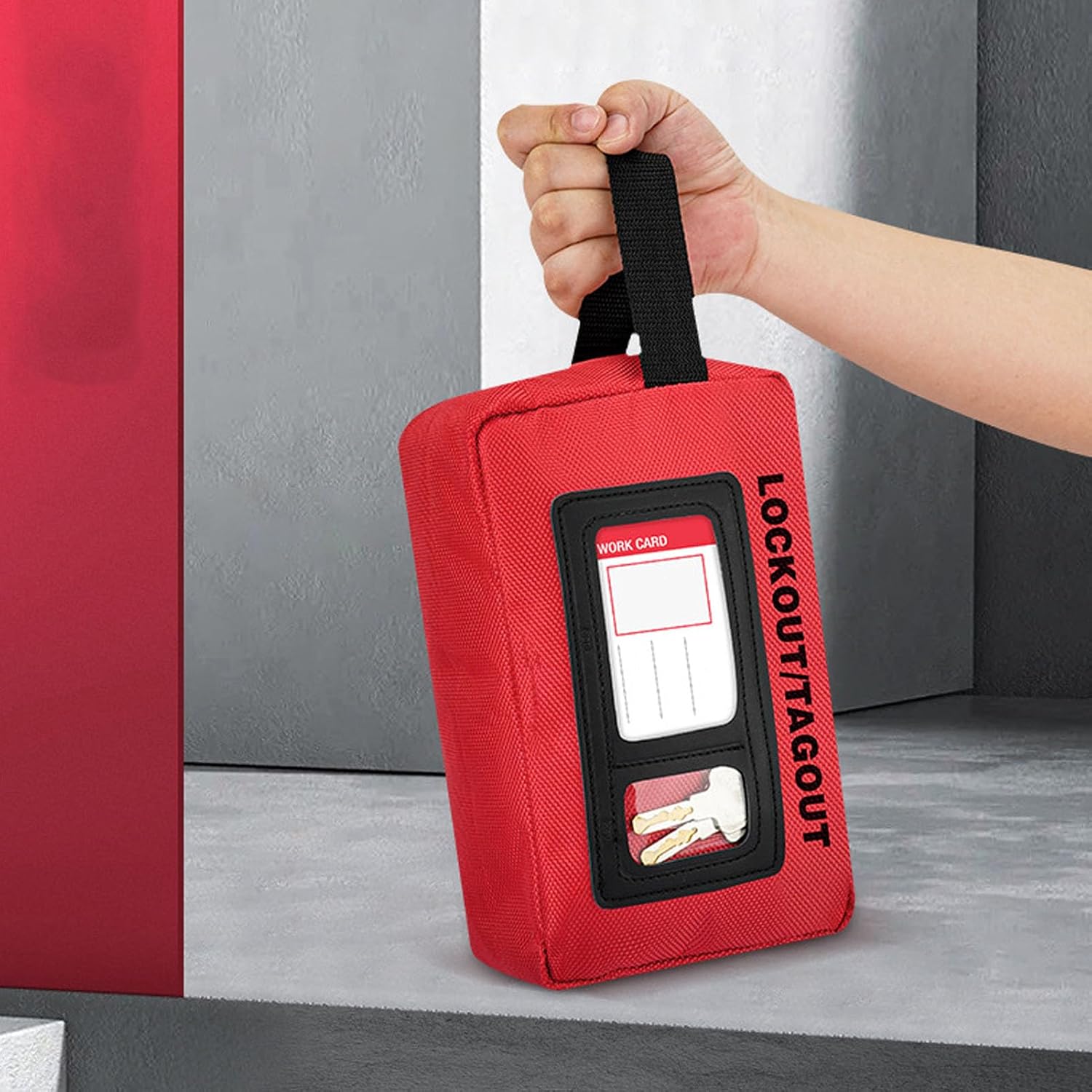 Electrical Lockout/Tagout Bag, Polyester Cloth Large Capacity, Fasteners Design, Closure & Visible Nameplate, Lockout Tagout Bag