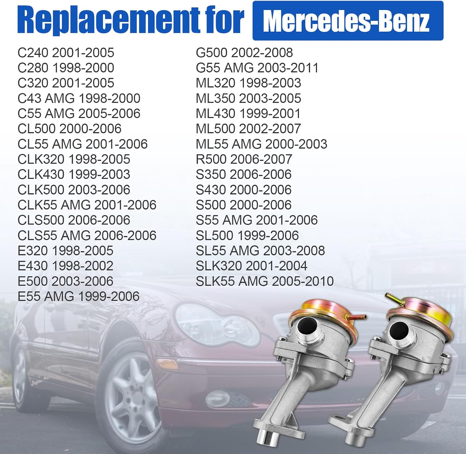 2Pcs Secondary Injection Check Valve Replacement for Mercedes-Benz | S500 E320 R230 SL500 ML350 2000-2006 A0021403660 A0021403560