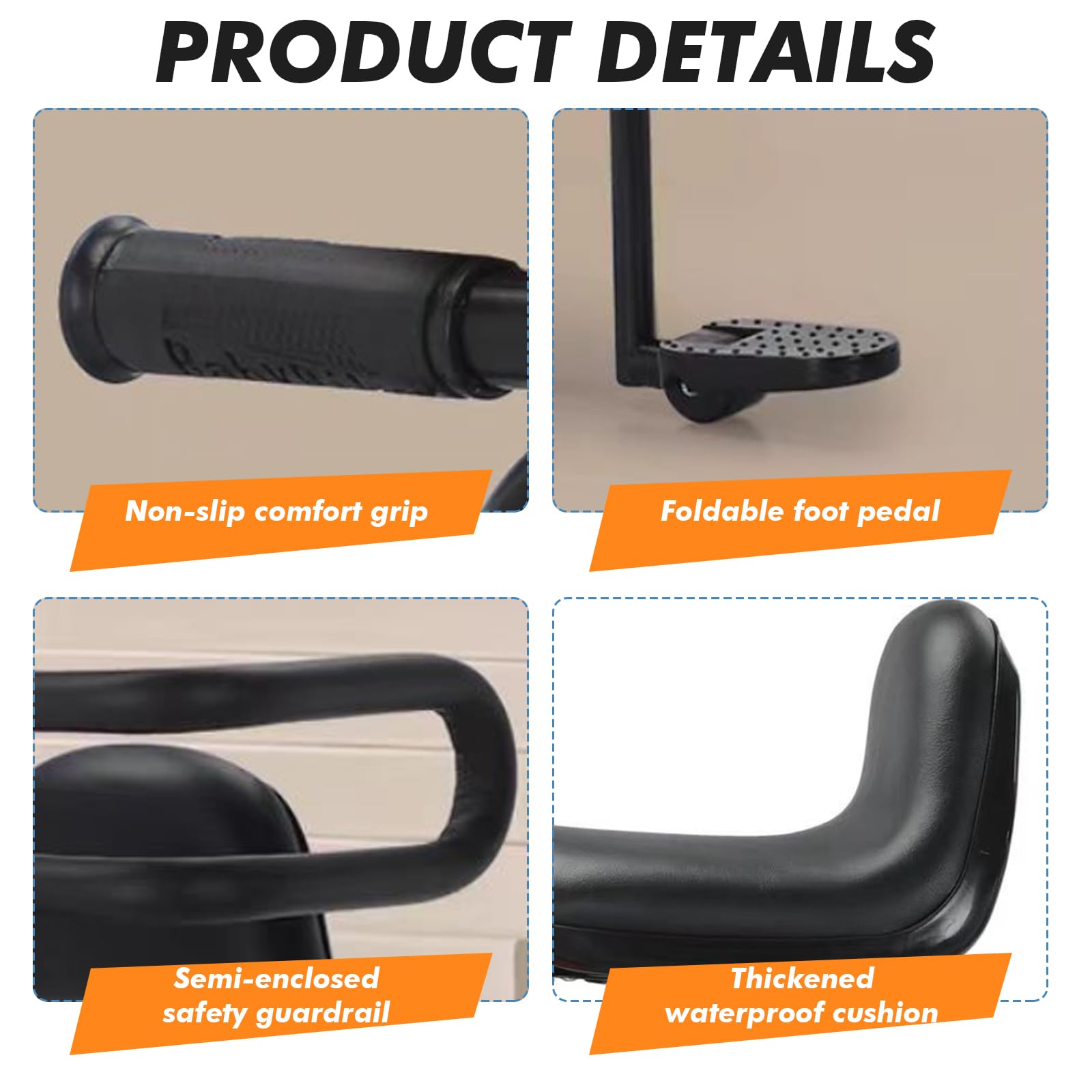 Siège Enfant Vélo Avant pour VTT, Siège Vélo Enfant Avant avec Accoudoirs & Repose-Pieds – Porte-bébé Vélo pour Adulte (2-6 Ans, 30kg) – Arceau de Sécurité & Sangles Réglables