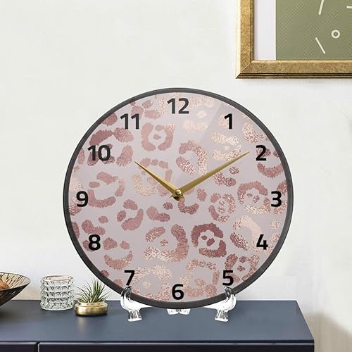 Miniatura 6 de ALAZA Reloj de pared rosa dorado con estampado de leopardo rosa, funciona con pilas, silencioso, sin tictac, para decoración de sala de estar, 12